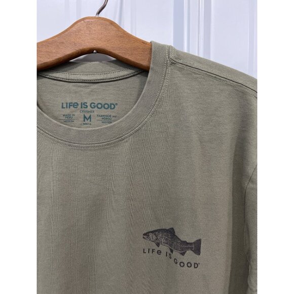 Life Is Good Diversified Freshwater Catch Crusher Tee Mens Medium Moss Green NEW - Picture 3 of 6